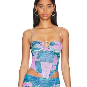 Miaou Blue and Pink Mesh Bustier Top